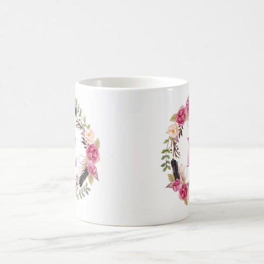 Initiaal Boho Koffie Mok Monogram Teacup Floral Cu (Center)