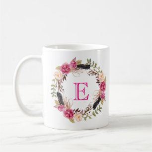Initiaal Boho Koffie Mok Monogram Teacup Floral Cu