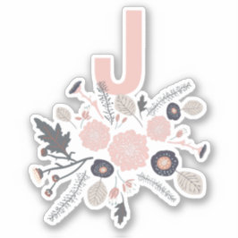 Initiaal Botanische bloemen Zwarte Roze Patroon Sticker