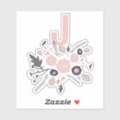 Initiaal Botanische bloemen Zwarte Roze Patroon Sticker (Vel)