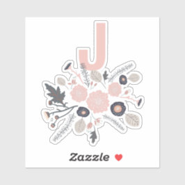 Initiaal Botanische bloemen Zwarte Roze Patroon Sticker