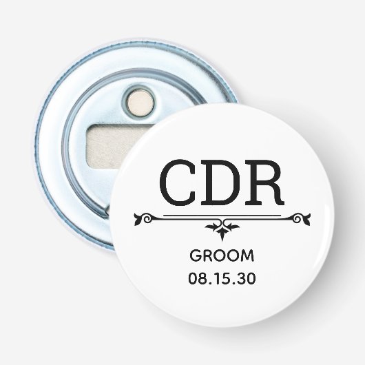 Initiaal bruidegom button flesopener (Voorkant)