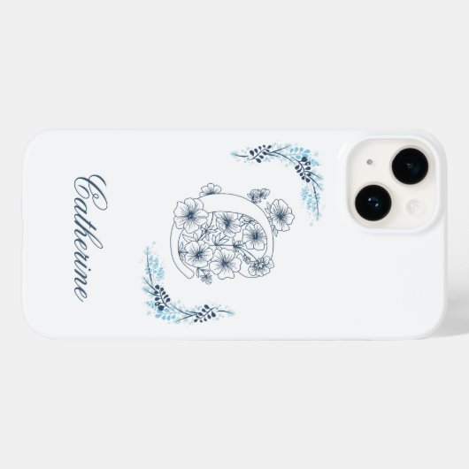 Initiaal "C" Blauw Monogram Kalme Bloemen Case-Mate iPhone Case (Achterkant (horizontaal))