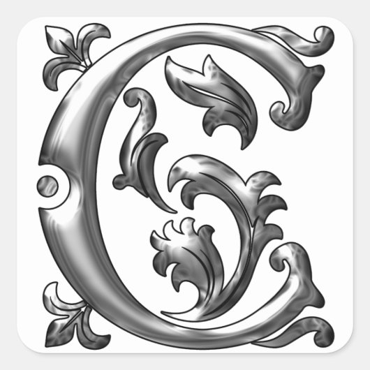 Initiaal C Hoofdletter Sticker in zilver (Voorkant)