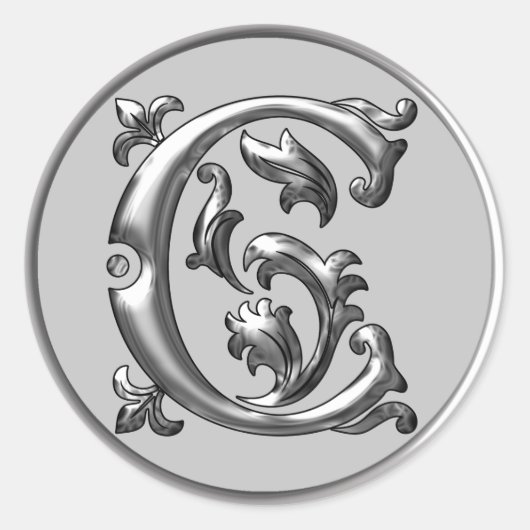 Initiaal C Ronde Sticker in Zilver (Voorkant)