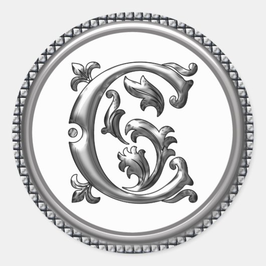 Initiaal C Ronde Sticker in Zilver (Voorkant)