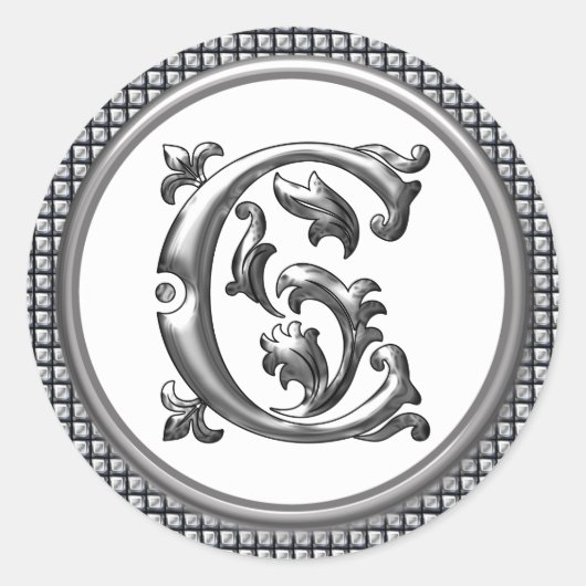 Initiaal C Ronde Sticker in Zilver (Voorkant)