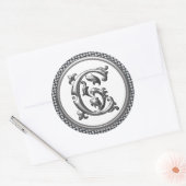 Initiaal C Ronde Sticker in Zilver (Envelop)