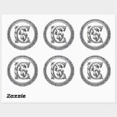 Initiaal C Ronde Sticker in Zilver (Vel)