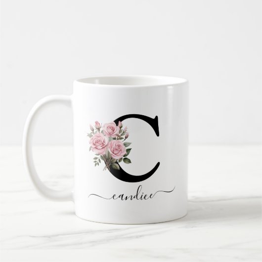 Initiaal C Rozen Bloemen Monogram Naam Koffiemok (Links)