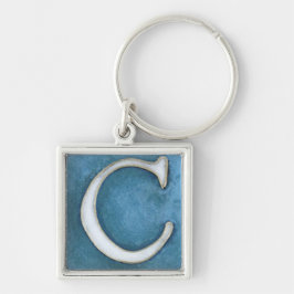 initiaal C sleutelhanger, wit en tinten blauw Sleutelhanger