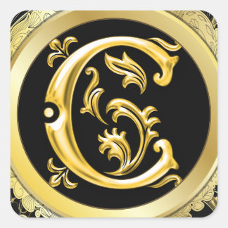 Initiaal C Vierkante Sticker in Goud