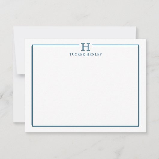 Initiaal Cadeau voor Heren Kantoor Stationery Navy Notitiekaartje (Voorkant)