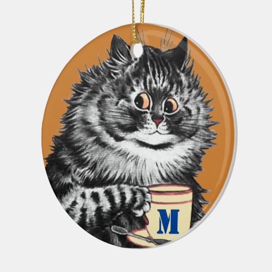  Initiaal, Coffee Lover Cat, Louis Wain Keramisch Ornament (Links)
