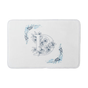 Initiaal "D" Blauw Monogram Kalm Bloemen Badmat