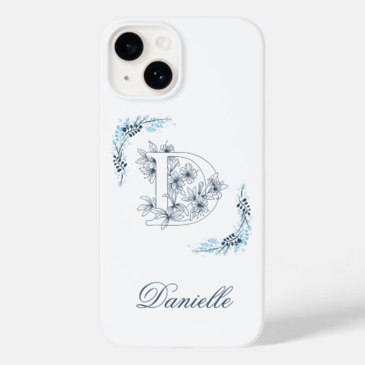 Initiaal "D" Blauw Monogram Kalm Bloemen Case-Mate iPhone Case (Achterkant)