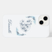 Initiaal "D" Blauw Monogram Kalm Bloemen Case-Mate iPhone Case (Achterkant (horizontaal))