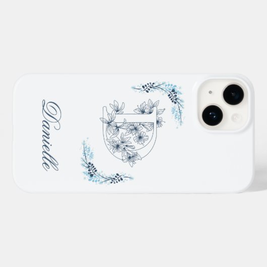 Initiaal "D" Blauw Monogram Kalm Bloemen Case-Mate iPhone Case (Achterkant (horizontaal))