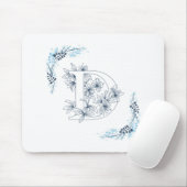 Initiaal "D" Blauw Monogram Kalm Bloemen Muismat (Met muis)