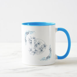 Initiaal "D" Blauw Monogram Kalme Bloemenkoffie Mok