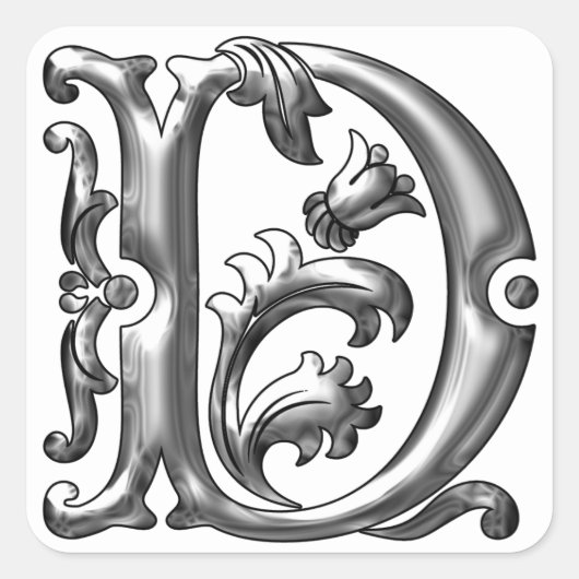 Initiaal D Hoofdletter Sticker in zilver (Voorkant)