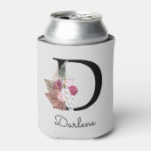 Initiaal D Monogram Roze Boho Floral Blikjeskoeler (Blikje Voorkant)