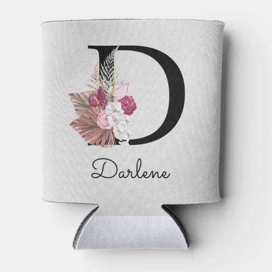 Initiaal D Monogram Roze Boho Floral Blikjeskoeler (Voorkant)