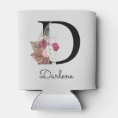 Initiaal D Monogram Roze Boho Floral Blikjeskoeler (Achterkant)