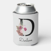 Initiaal D Monogram Roze Boho Floral Blikjeskoeler (Blikje Achterkant)