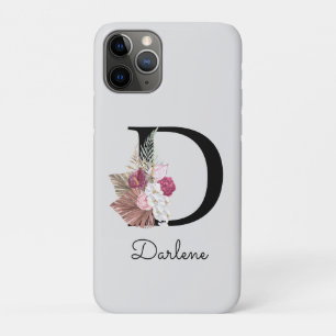Initiaal D Monogram Roze Boho Floral Case-Mate iPhone Case