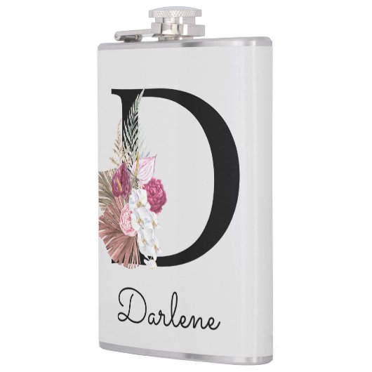 Initiaal D Monogram Roze Boho Floral Heupfles (Links)