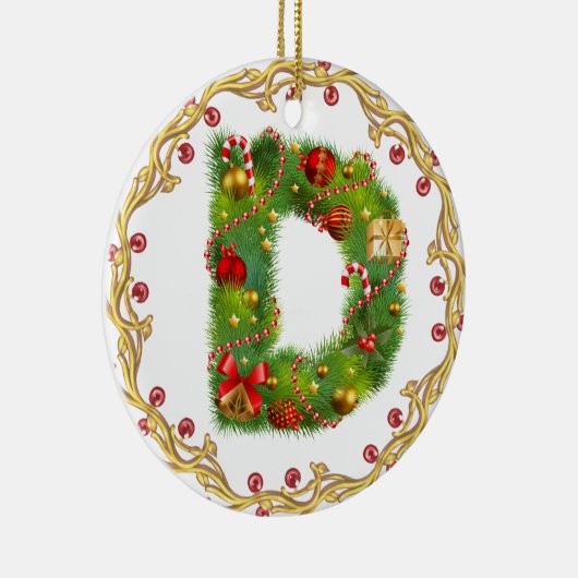 initiaal D monogrammen kerstversiering - cirkel Keramisch Ornament (Rechts)