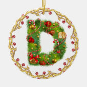 initiaal D monogrammen kerstversiering - cirkel Keramisch Ornament (Voorkant)
