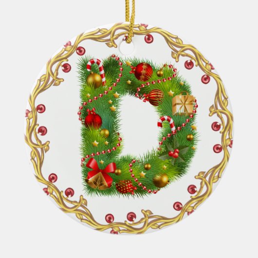 initiaal D monogrammen kerstversiering - cirkel Keramisch Ornament (Voorkant)