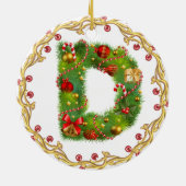 initiaal D monogrammen kerstversiering - cirkel Keramisch Ornament (Achterkant)
