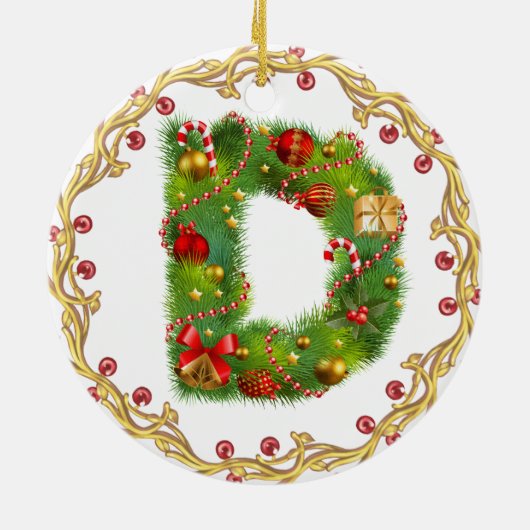 initiaal D monogrammen kerstversiering - cirkel Keramisch Ornament (Achterkant)