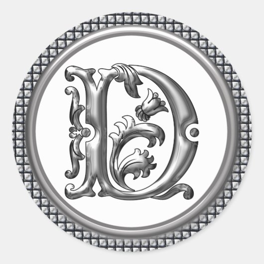 Initiaal D Ronde Sticker in Zilver (Voorkant)
