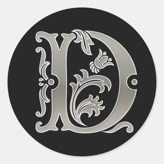 Initiaal D Ronde Sticker in Zilver (Voorkant)