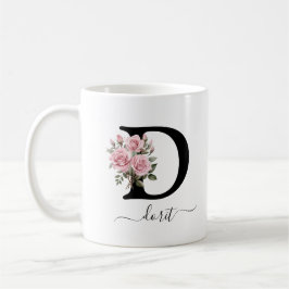 Initiaal D Roze Rozen Bloemen Monogram Naam Koffiemok