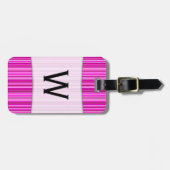 Initiaal + dunne magenta en roze strips patroon bagagelabel (Voorkant horizontaal)