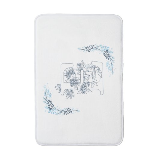 Initiaal "E" Blauw Monogram Kalm Bloemen Badmat (Voorkant Verticaal)
