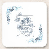 Initiaal "E" Blauw Monogram Kalm Bloemen Bier Onderzetter (Voorkant)