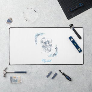 Initiaal "E" Blauw Monogram Kalm Bloemen Bureaumat