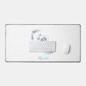 Initiaal "E" Blauw Monogram Kalm Bloemen Bureaumat (Keyboard & Muis)