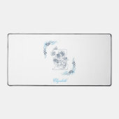 Initiaal "E" Blauw Monogram Kalm Bloemen Bureaumat (Voorkant)