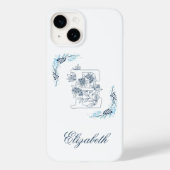 Initiaal "E" Blauw Monogram Kalm Bloemen Case-Mate iPhone Case (Achterkant)