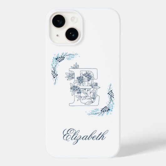 Initiaal "E" Blauw Monogram Kalm Bloemen Case-Mate iPhone Case (Achterkant)