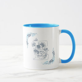 Initiaal "E" Blauw Monogram Kalme Bloemenkoffie Mok