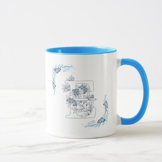 Initiaal "E" Blauw Monogram Kalme Bloemenkoffie Mok (Rechts)