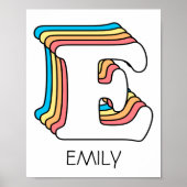Initiaal E Letter Name Cute Rainbow Alphabet Poster (Voorkant)